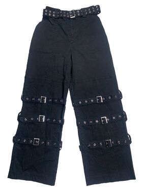 Current Mood Dolls Kill Womens Size M Black Wide Leg Strap Grommet Buckle Pants